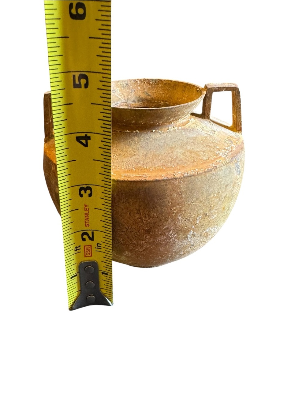 Vintage 1950s Brass Urn Decorative Rustic Two-Handle Vase - Picture 9 of 11